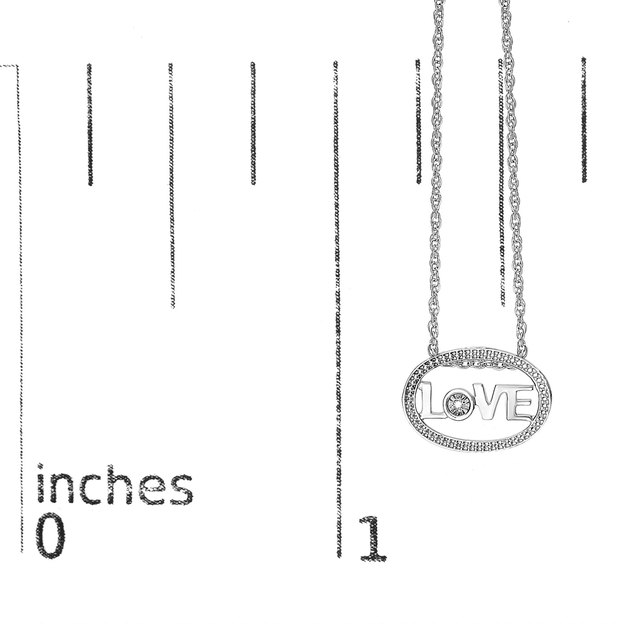 .925 Sterling Silver Diamond Accent "LOVE" Beaded Oval Pendant Necklace (J-K Color, I2-I3 Clarity) - 18" Inches